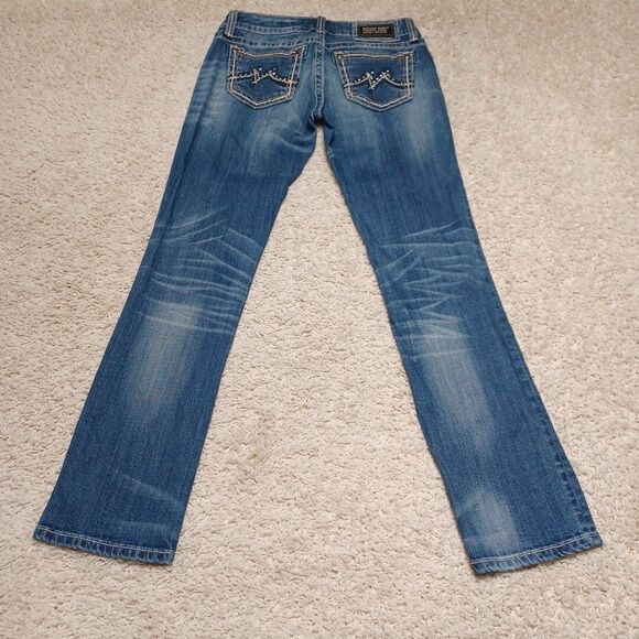 Miss Me Jeans Size 27 Women Bootcut Denim Blue Easy Straight Low Rise Bling Prep - Picture 2 of 13